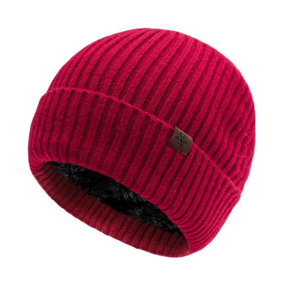Xfvqtps Mens and Womens Beanie Vertical Stripes Knitting Fleece Lining Ear Protection Snowflake Label Stretch Soft Thickened Windproof Coldproof Warm Outdoor Winter Skull Cap Red