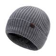 thumbnail image 1 of Xfvqtps Mens and Womens Beanie Vertical Stripes Knitting Fleece Lining Ear Protection Snowflake Label Stretch Soft Thickened Windproof Coldproof Warm Outdoor Winter Skull Cap Gray, 1 of 8