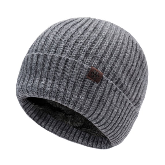 Xfvqtps Mens and Womens Beanie Vertical Stripes Knitting Fleece Lining Ear Protection Snowflake Label Stretch Soft Thickened Windproof Coldproof Warm Outdoor Winter Skull Cap Gray
