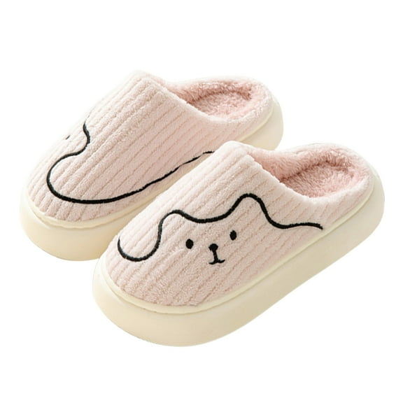 Xfvqtps Mens and Womens Couple Furry Slippers Plush Lining Cute Line Memory Foam Thick Bottom Soft Sole Comfortable Non-Slip Warm Winter Home Slippers Pink