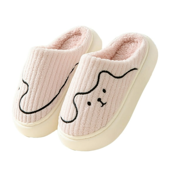 Xfvqtps Mens and Womens Couple Furry Slippers Plush Lining Cute Line Memory Foam Thick Bottom Soft Sole Comfortable Non-Slip Warm Winter Home Slippers Pink-01