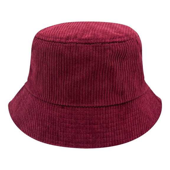 Xfvqtps Mens and Womens Fisherman Hat Sun Hat Wide Brim Corduroy Stripe Sun Protection Solid Color Simplicity Outdoor Travel Sunshade Fashion Versatile Fall Bucket Hat Wine