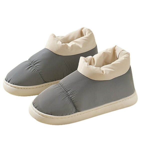 Xfvqtps Mens and Womens Furry Shoes High Top Plush Lining Memory Foam Thick Bottom Soft Sole Waterproof Comfortable Non-Slip Warm Winter Indoor and Outdoor Shoes Gray