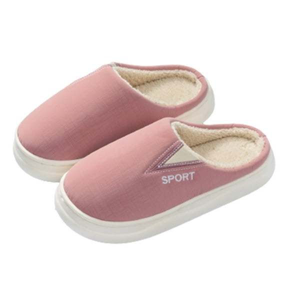 Xfvqtps Mens and Womens Furry Slippers Cloth Cover Solid Color Memory Foam Thick Bottom Soft Sole Waterproof Comfortable Non-Slip Warm Winter Home Slippers Pink