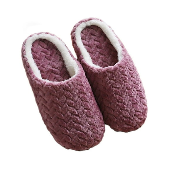 Xfvqtps Mens and Womens Furry Slippers Flannel Lining Close Toe Solid Color Simplicity Thick Bottom Memory Foam Comfortable Non-Slip Warm Winter Home Slippers Purple