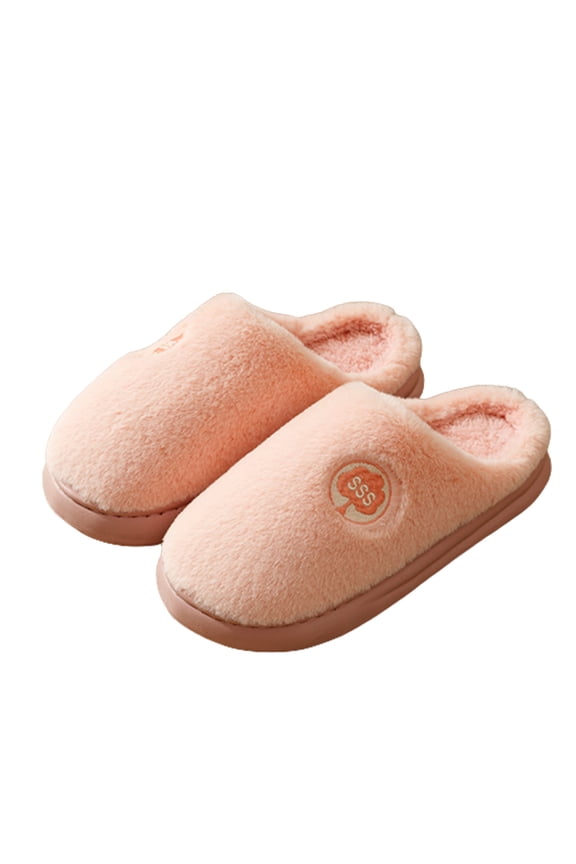 Mens and Womens Furry Slippers Fluffy Plush Cute Printing Memory Foam Thick Bottom Soft Sole Comfortable Non-Slip Warm Winter Home Slippers Pink