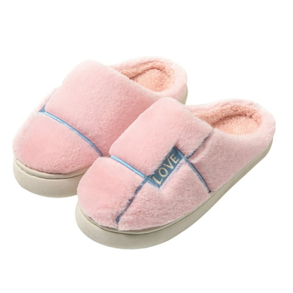 Xfvqtps Mens and Womens Furry Slippers Fluffy Plush Solid Color Simplicity Memory Foam Thick Bottom Soft Sole Comfortable Non-Slip Warm Winter Home Slippers Pink