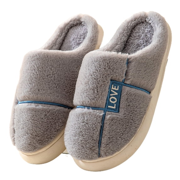 Xfvqtps Mens and Womens Furry Slippers Fluffy Plush Solid Color Simplicity Memory Foam Thick Bottom Soft Sole Comfortable Non-Slip Warm Winter Home Slippers Gray