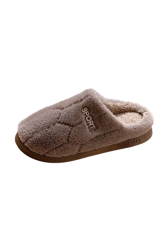 Mens and Womens Furry Slippers Fluffy Plush Solid Color Simplicity Thick Bottom Soft Sole Comfortable Non-Slip Warm Winter Home Slippers Brown