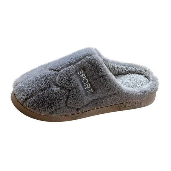 Xfvqtps Mens and Womens Furry Slippers Fluffy Plush Solid Color Simplicity Thick Bottom Soft Sole Comfortable Non-Slip Warm Winter Home Slippers Dark Gray