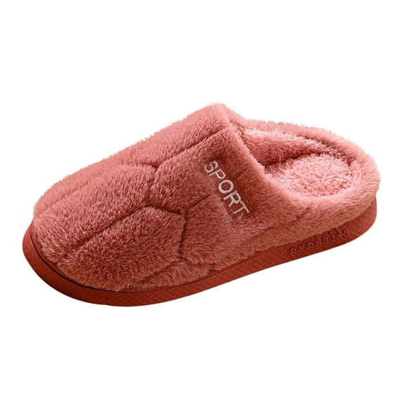 Xfvqtps Mens and Womens Furry Slippers Fluffy Plush Solid Color Simplicity Thick Bottom Soft Sole Comfortable Non-Slip Warm Winter Home Slippers Watermelon Red