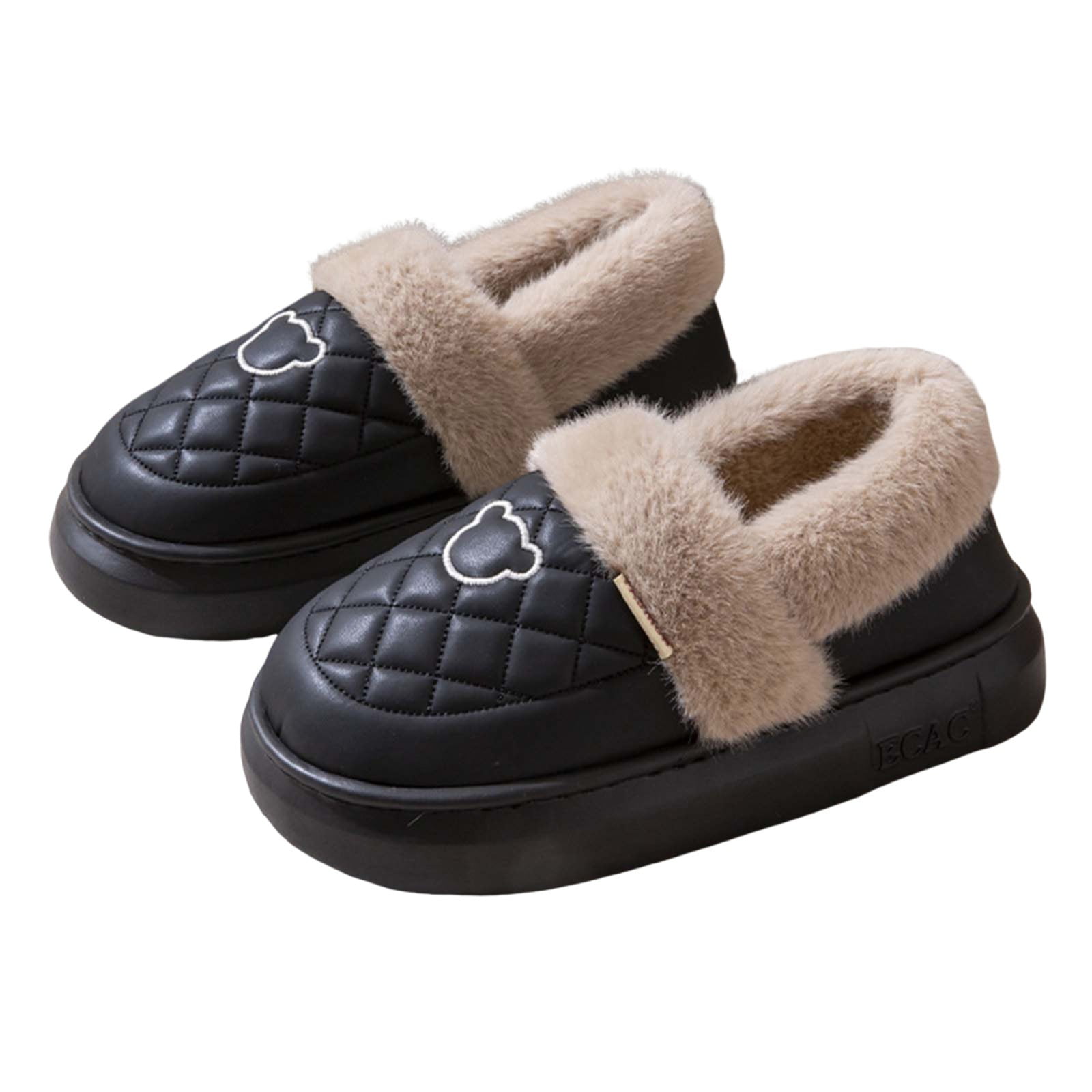 Xfvqtps Mens and Womens Fuzzy Slippers Cover Heel Leather Uppers
