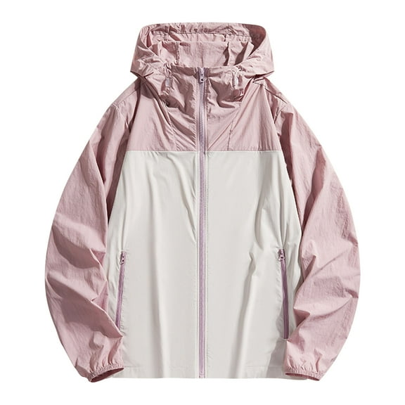Xfvqtps Mens and Womens Light Jacket Hoodie Color Block Zipper Long Sleeves Waterproof Breathable Sun Protection Summer Shirts UV for Outdoor Hiking Purple