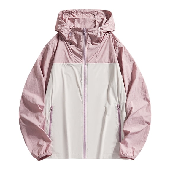 Xfvqtps Mens and Womens Light Jacket Hoodie Color Block Zipper Long Sleeves Waterproof Breathable Sun Protection Summer Shirts UV for Outdoor Hiking Purple
