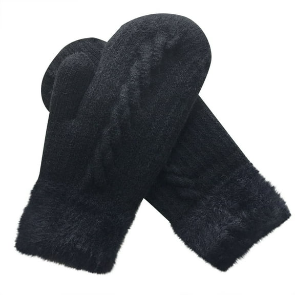 Xfvqtps Mens and Womens Mittens Full Fingered Knitting Plush Lining Wrist Warmth Thickened Solid Color Simplicity Non-Slip Windproof Warm for Cold Weather Winter Gloves Black