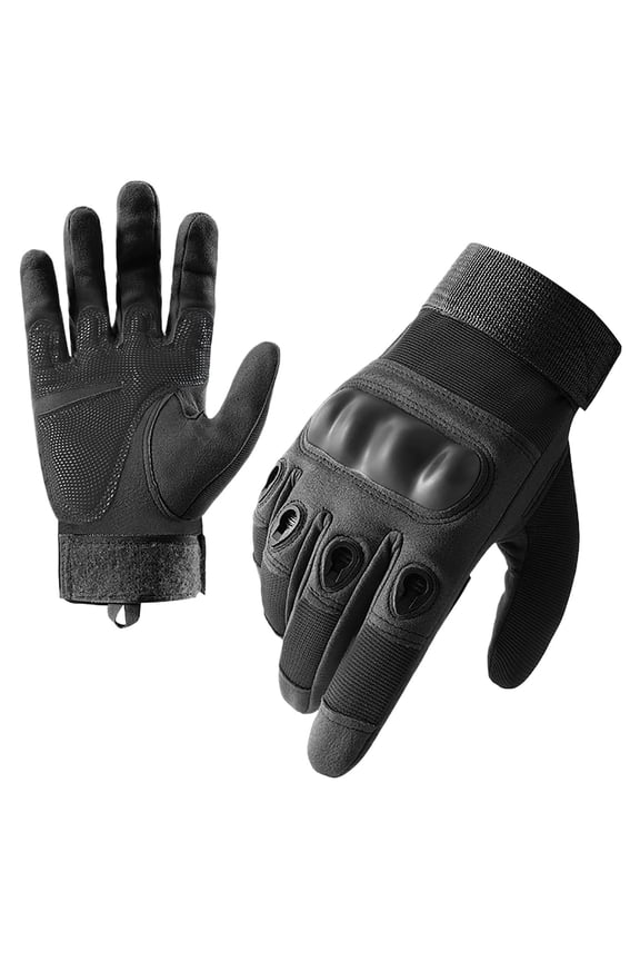 Mens and Womens Motorcycle Gloves Hook Adjustable Thickened Hard Knuckle Protection Windproof Waterproof Outdoor Hiking Training Shooting Road Cycling Gloves Black