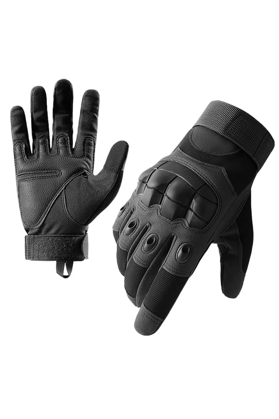 Mens and Womens Motorcycle Gloves Thickened Hook Adjustable Hard Knuckle Protection Windproof Waterproof Outdoor Hiking Training Shooting Road Cycling Gloves Black