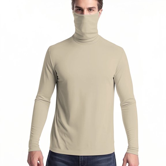 Xfvqtps Mens and Womens Pullover Tops with Face Neck Mask Long Sleeves Cooling Sun Protection Solid Color Breathable Lightweight Summer Shirts with Thumb Hole Beige