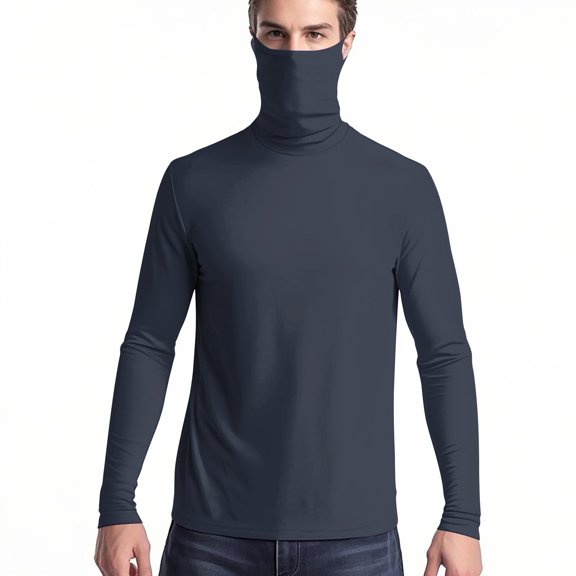 Xfvqtps Mens and Womens Pullover Tops with Face Neck Mask Long Sleeves Cooling Sun Protection Solid Color Breathable Lightweight Summer Shirts with Thumb Hole Navy
