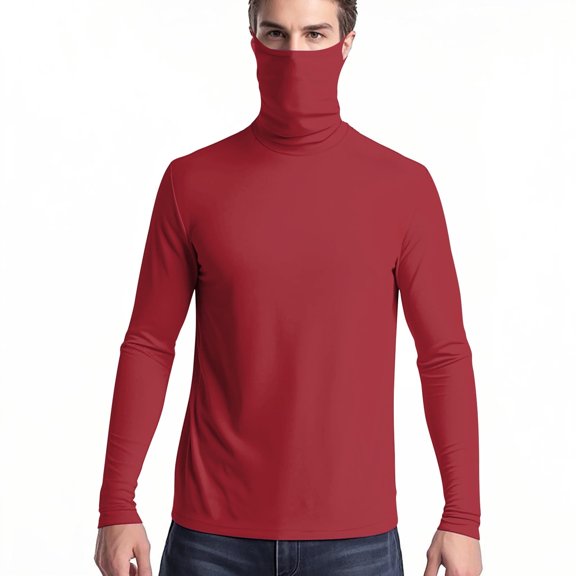 Xfvqtps Mens and Womens Pullover Tops with Face Neck Mask Long Sleeves Cooling Sun Protection Solid Color Breathable Lightweight Summer Shirts with Thumb Hole Red