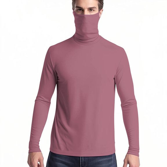 Xfvqtps Mens and Womens Pullover Tops with Face Neck Mask Long Sleeves Cooling Sun Protection Solid Color Breathable Lightweight Summer Shirts with Thumb Hole Watermelon Red