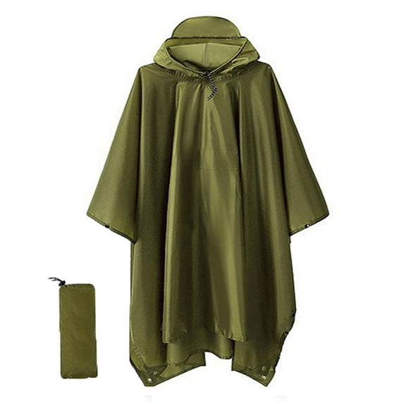 Xfvqtps Mens and Womens Rain Poncho with Hooded and Brim Long Reusable Solid Color Adjustable Drawstring Waterproof Cycling Outdoor Activities Rain Jackets Raincoat with Storage Bag Army Green
