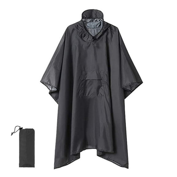 Xfvqtps Mens and Womens Rain Poncho with Hooded and Brim Long Reusable Solid Color Adjustable Drawstring Waterproof Cycling Outdoor Activities Rain Jackets Raincoat with Storage Bag Black