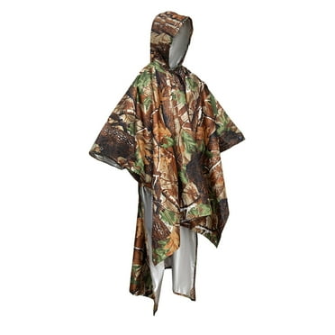 Xfvqtps Mens and Womens Rain Poncho with Hooded Long Reusable Camouflage Adjustable Drawstring Waterproof Hiking Fishing Camping Cycling Outdoor Activities Rain Jackets Raincoat Camouflage