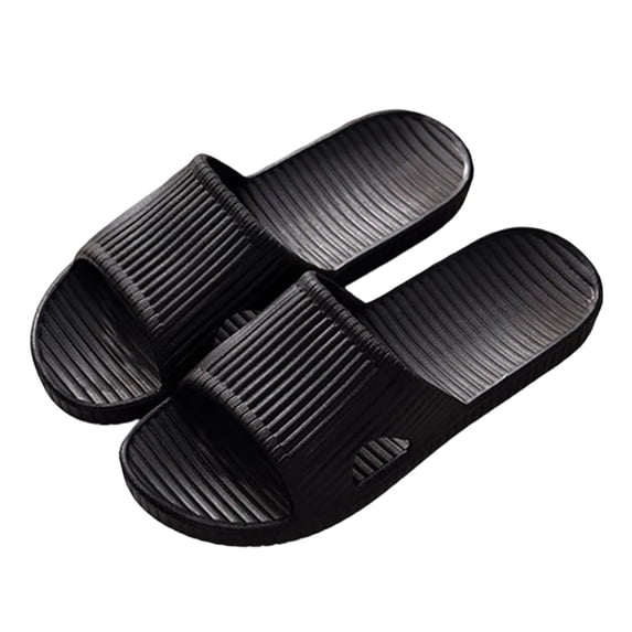 Xfvqtps Mens and Womens Shower Shoes Quick Drying Side Cutout Lightweight Non Slip Stripe Breathable PVC Slide Shower Slippers House Slipper for Bathroom Indoor Outdoor Black