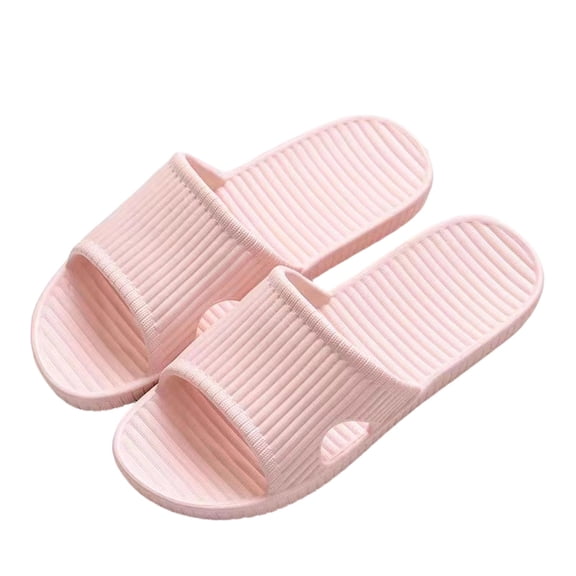 Xfvqtps Mens and Womens Shower Shoes Quick Drying Side Cutout Lightweight Non Slip Stripe Breathable PVC Slide Shower Slippers House Slipper for Bathroom Indoor Outdoor Pink