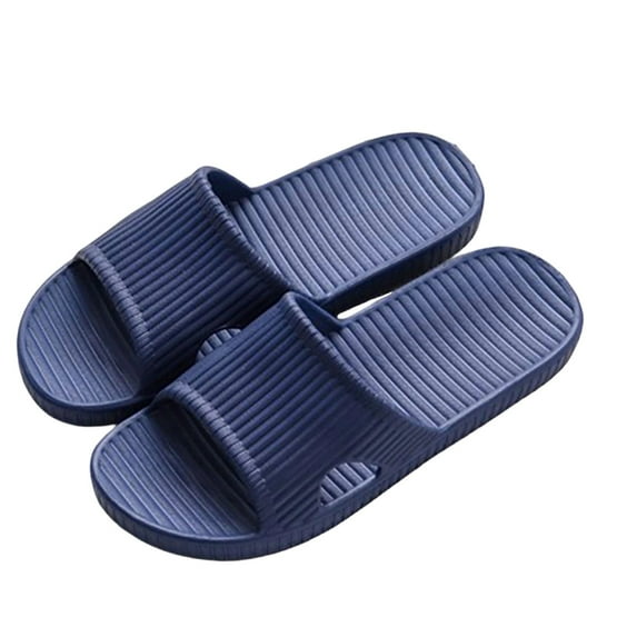Xfvqtps Mens and Womens Shower Shoes Quick Drying Side Cutout Lightweight Non Slip Stripe Breathable PVC Slide Shower Slippers House Slipper for Bathroom Indoor Outdoor Dark Blue