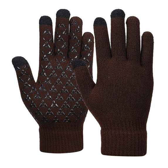 Xfvqtps Mens and Womens Touchscreen Gloves with Anti Slip Adhesive Particles Solid Color Simplicity Knitting Touchscreen Thickened Windproof Warm Winter Mittens Brown