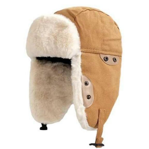 Xfvqtps Mens and Womens Trapper Hat with Ear Flap Buckle Plush Brim Windproof Coldproof Warm Thickened Camping Hunting Fall Winter Fluffy Plush Hat Khaki