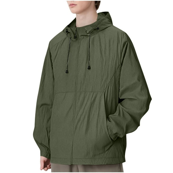 Xfvqtps Mens and Womens UPF 50 Light Jacket Hoodie Zipper Drawstring Waterproof Breathable Sun Protection Summer Shirts UV for Outdoor Hiking Army Green
