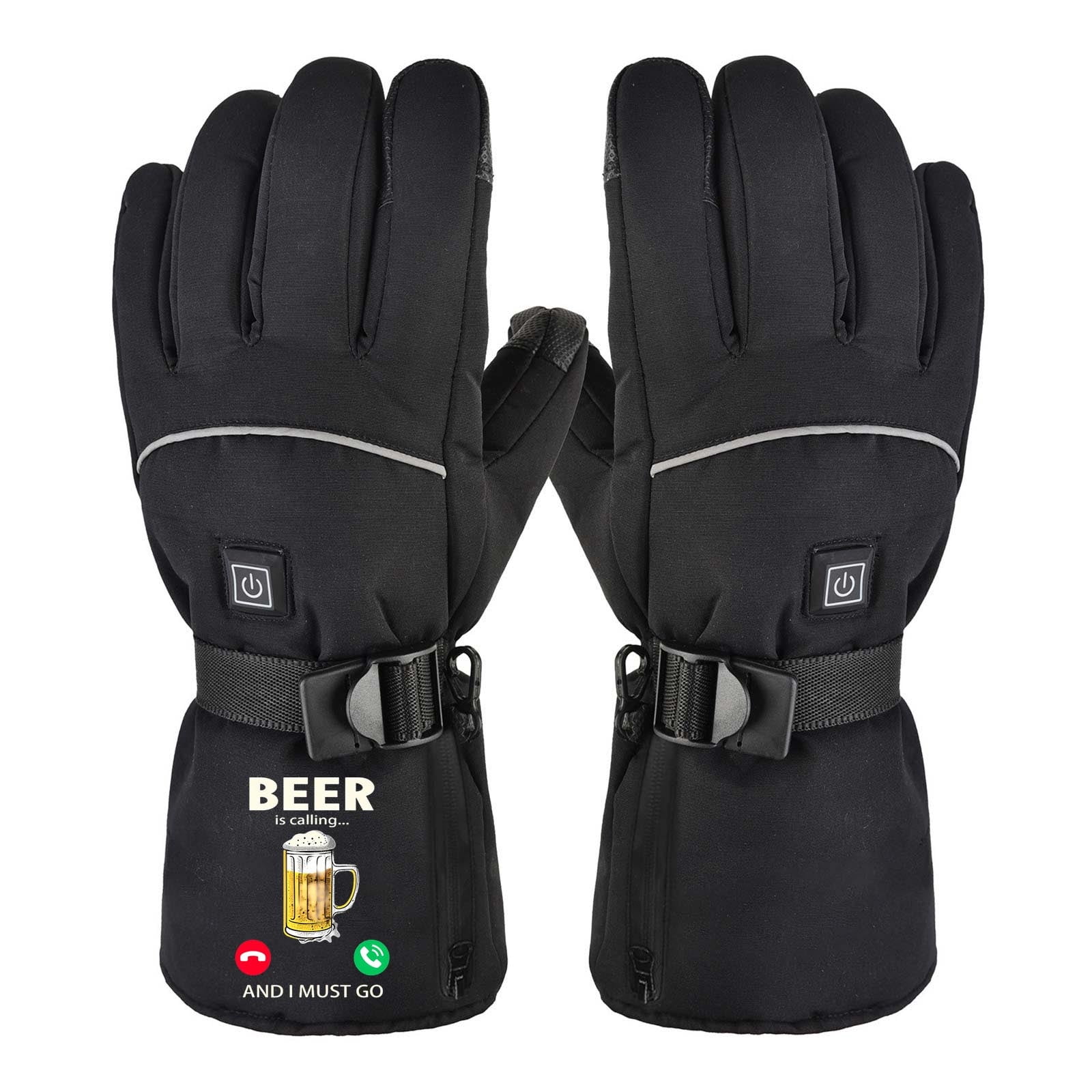 Xfvqtps Mens and Womens USB Heated Gloves 3Rd Gear Temperature Regulation Full Finger Adjustable Buckle Cute Print Waterproof Warm for Cold Weather Winter Skiing Mittens Black