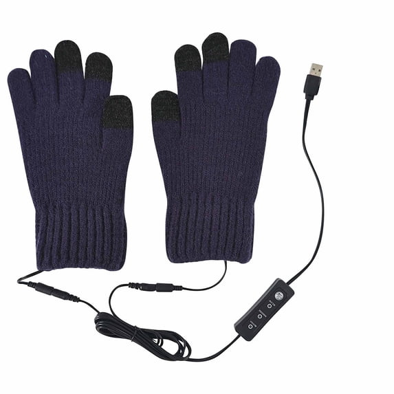 Xfvqtps Mens and Womens USB Heated Gloves Adjustable Temperature Removable and Washable Knitting Solid Color Non-Slip Windproof Warm Winter Mittens Blue