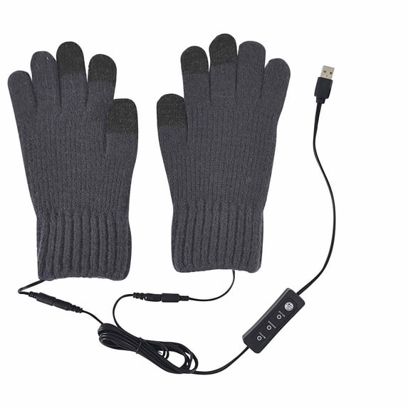 Xfvqtps Mens and Womens USB Heated Gloves Adjustable Temperature Removable and Washable Knitting Solid Color Non-Slip Windproof Warm Winter Mittens Dark Gray