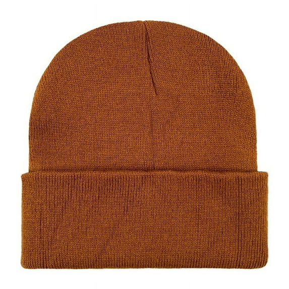 Xfvqtps Mens and Womens Beanie Knit Cuffed Solid Color Simplicity Fashion Stretch Windproof Coldproof Warm Outdoor Fall Soft Skull Cap Brown