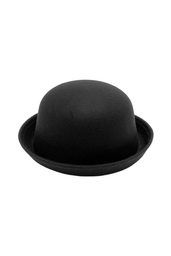 Mens and Womens Bowler Fedora Hats Curled Round Brim Solid Color British Style Elegant Retro Fall Winter Bucket Hat Black