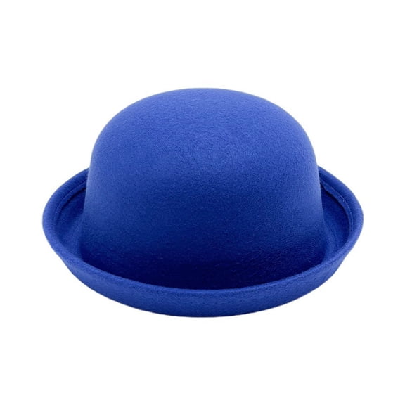 Xfvqtps Mens and Womens Bowler Fedora Hats Curled Round Brim Solid Color British Style Elegant Retro Fall Winter Bucket Hat Blue