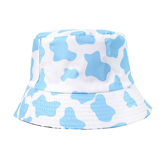 Xfvqtps Mens and Womens Bucket Hat Cow Pattern Packable Double Side Wear Wide Brim Sunshade Outdoor Summer Fall Fishing Hat Light Blue