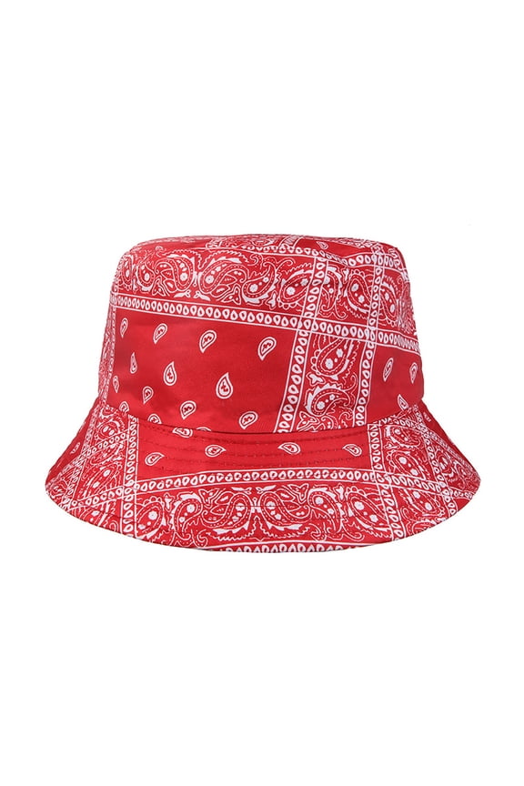 Mens and Womens Bucket Hat Fashion Print Packable Double Side Wear Wide Brim Sunshade Outdoor Summer Fall Fishing Hat Red