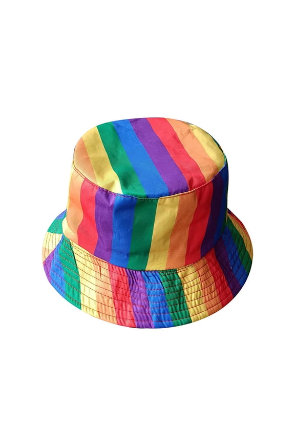 Mens and Womens Bucket Hat Rainbow Color Packable Double Side Wear Wide Brim Sunshade Outdoor Summer Fall Fishing Hat Multicolor