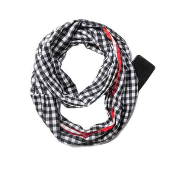 Xfvqtps Mens and Womens Couple Infinity Scarf with Hidden Zipper Pocket Knitting Multicolor Plaid Thickened Warm Comfortable Soft Neck Scarf Black
