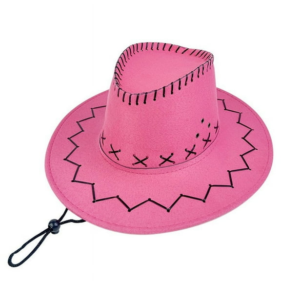 Xfvqtps Mens and Womens Cowboy Hat Adjustable Strap Wide Brim Sun Shading Vintage Western Ethnic Style Suede Outback Hat Hot Pink
