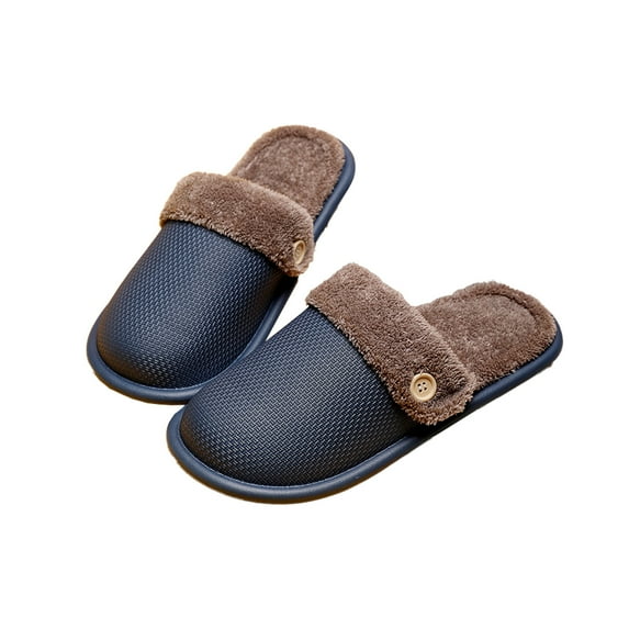 Xfvqtps Mens and Womens Furry Slippers Plush Lining Thick Bottom Memory Foam Waterproof Non-Slip Comfortable Warm Winter Home Slippers Blue