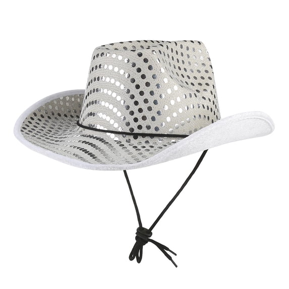 Xfvqtps Mens and Womens Glitter Sequin Cowboy Hat Wide Brim Adjustable Strap Western Cowboy Style Performance Hat