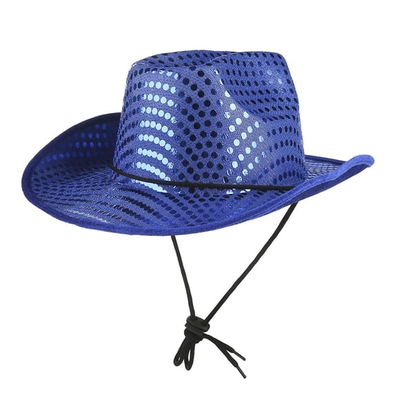 Xfvqtps Mens and Womens Glitter Sequin Cowboy Hat Wide Brim Adjustable Strap Western Cowboy Style Performance Hat