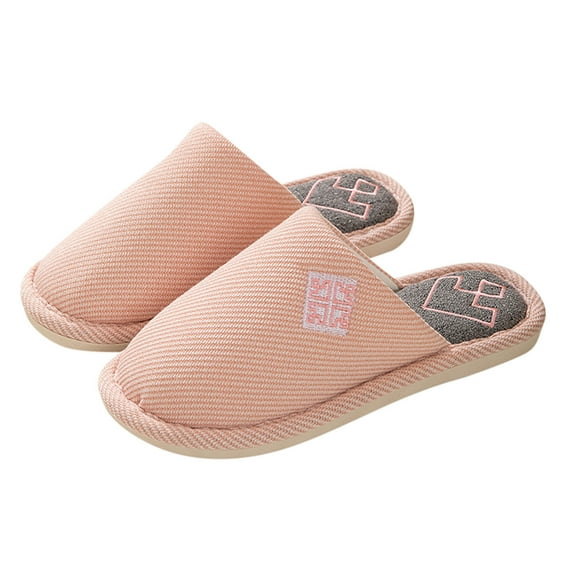 Xfvqtps Mens and Womens Home Slippers Simplicity Solid Color Close Toe Comfortable Non-Slip Indoor Flax Slippers Pink