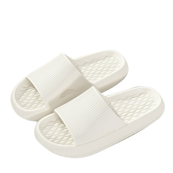 Xfvqtps Mens and Womens Pillow Slippers Non Slip Rubber Thick Bottom Quick Drying Solid Color Simplicity Indoor Shower House Cloud Slippers White